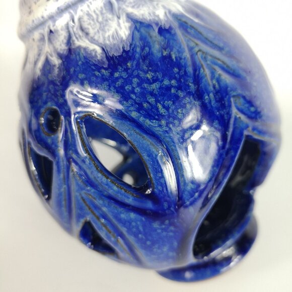 Pottery Lantern Blue And White Small Hanging Candle Holder Hand Made Signed - Picture 9 of 13